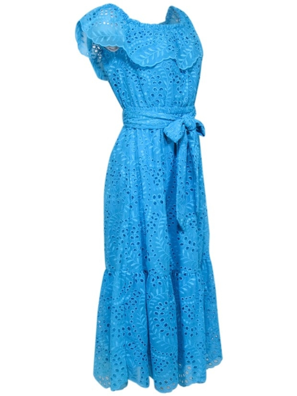 NWT Lilly Pulitzer Bright Blue Eyelet Off-Shoulder Midi Dress with Waist Tie